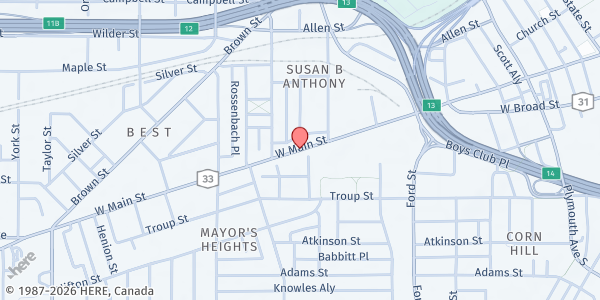 Map showing Carriage Factory Apartments at 33 Litchfield St, Rochester, NY