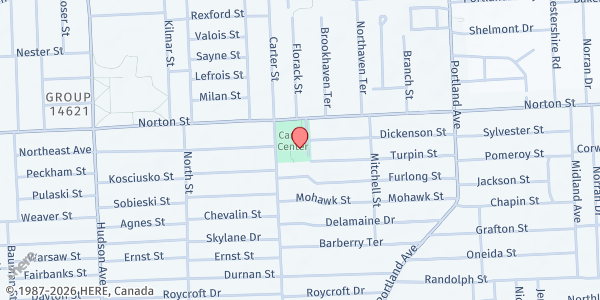 Map showing Carter Street R-Center at 500 Carter St., Rochester, NY