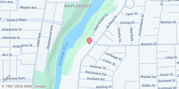 Map showing Catholic Family Services Food Pantry at 1645 St. Paul Street, Rochester, NY