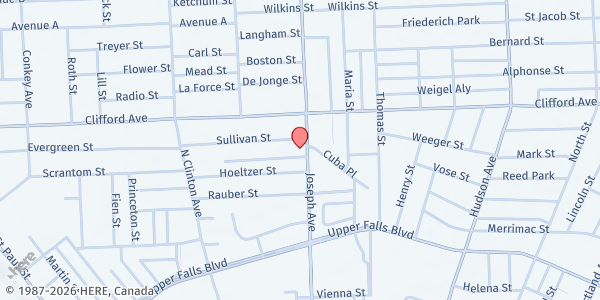 Map showing Catholic Family Services Pantry at 539 Joseph Ave, Rochester, NY