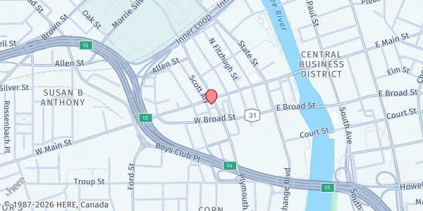 Map showing Center City Courtyard at 99 W. Main St., Rochester, NY