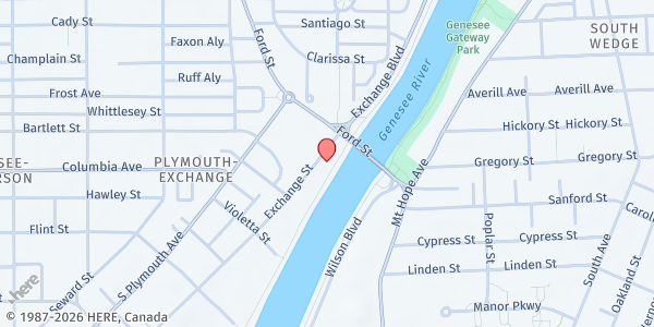 Map showing Church of Love Faith Center at 700 Exchange Street, Rochester, NY