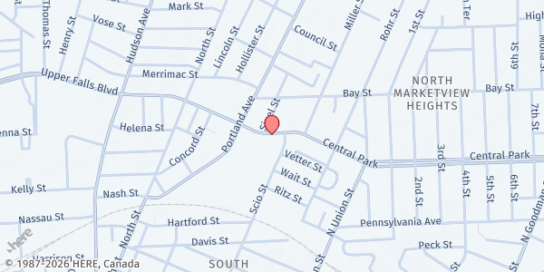 Map showing Community Place Cupboard at 57 Central Park, Rochester, NY