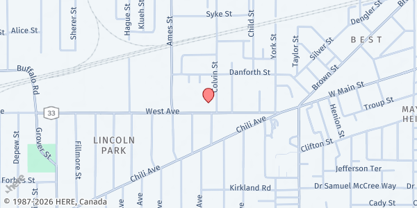 Map showing Curbside Market-Danforth Towers at 140 West Ave, Rochester, NY