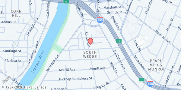 Map showing Curbside Market-EL Towers at 500 South Ave, Rochester, NY