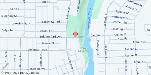 Map showing Curbside Market-Maplewood YMCA at 25 Driving Park Ave, Rochester, NY
