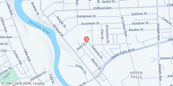 Map showing Curbside Market-OACES Family Learning Ctr at 30 Hart Street, Rochester, NY