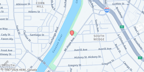 Map showing Curbside Market-The Hamilton Apts at 185 Mount Hope Avenue, Rochester, NY