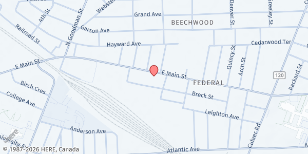 Map showing Curbside Market-Warfield Square at 1337 E. Main St., Rochester, NY