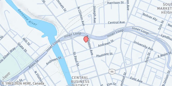 Map showing Curbside Market-YWCA Apartments at 175 N. Clinton Ave., Rochester, NY