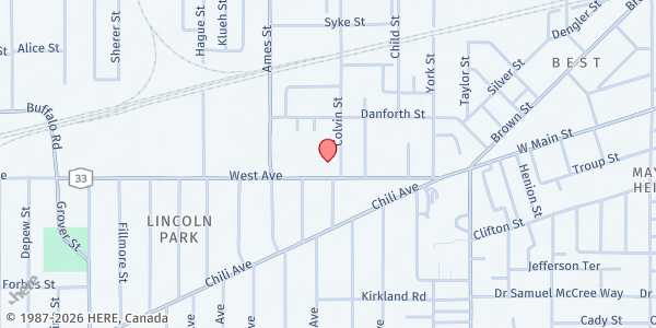 Map showing Danforth Towers at 140 West Ave, Rochester, NY