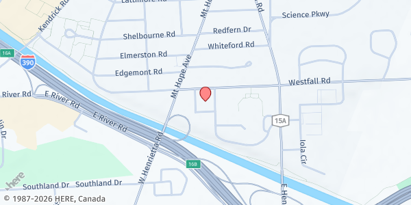 Map showing Department of Human Services at 111 Westfall Road, Rochester, NY