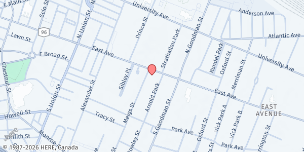 Map showing Dining Room Ministries at 4 Meigs Street, Rochester, NY