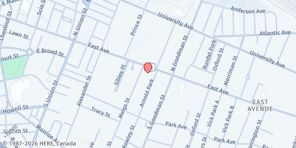 Map showing Dining Room Ministries at 4 Meigs Street, Rochester, NY