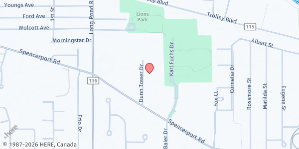 Map showing Dunn Towers Apartments at 100 Dunn Tower Dr, Rochester, NY