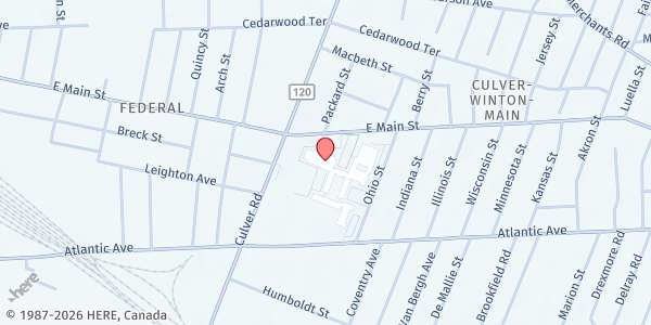 Map showing East Community Food & Resource Pantry at 1801 East Main Street, Rochester, NY