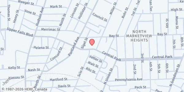 Map showing Faith Deliverance Church PUP at 94 Central Park Street, Rochester, NY