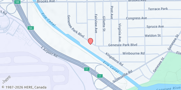 Map showing Genesee Park Boulevard Food Pantry at 391 Genesee Park Blvd., Rochester, NY