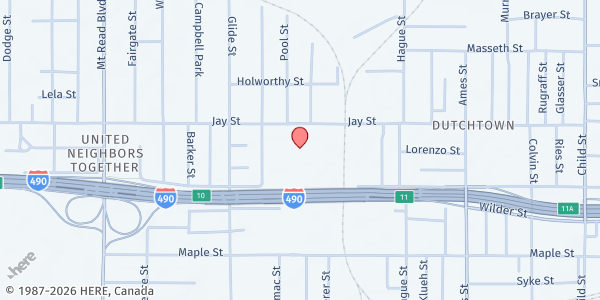 Map showing Hope Place at 1099 Jay Street, Rochester, NY