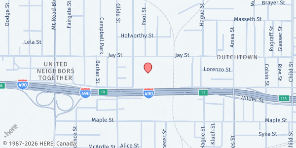 Map showing Hope Place at 1099 Jay Street, Rochester, NY