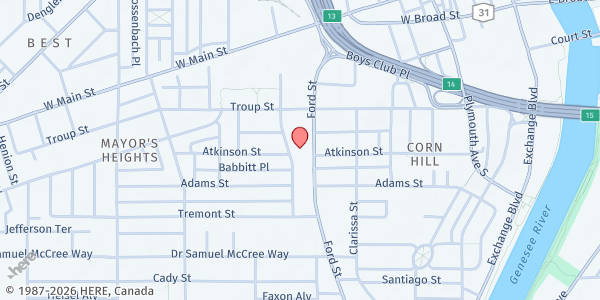 Map showing James Dobson Apartments at 150 Van Auker St, Rochester, NY