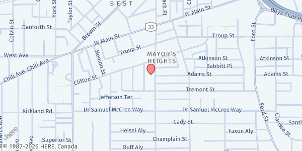Map showing Jefferson Ave SDA Church Food Pantry at 309 Jefferson Ave, Rochester, NY