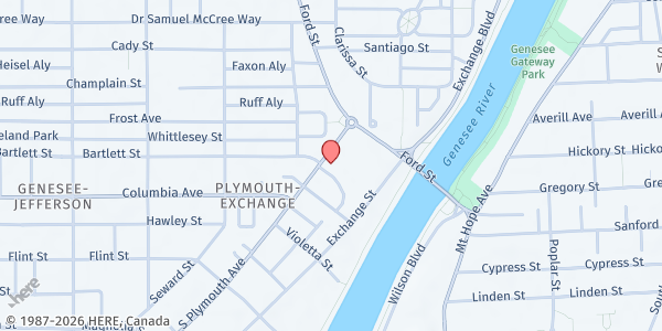 Map showing Kennedy Tower at 666 S Plymouth Ave, Rochester, NY