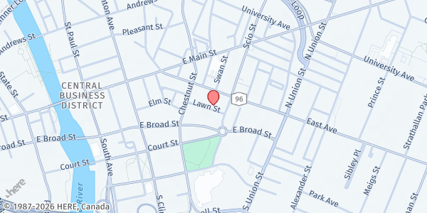 Map showing Life Center Food Pantry - The Father's House at 28 Lawn Street, Rochester, NY