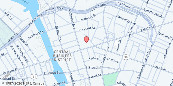 Map showing Lifespan - Wolk Cafe at 25 Franklin Street, Rochester, NY