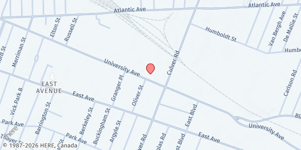 Map showing Loop Ministries at 597 East Avenue, Rochester, NY