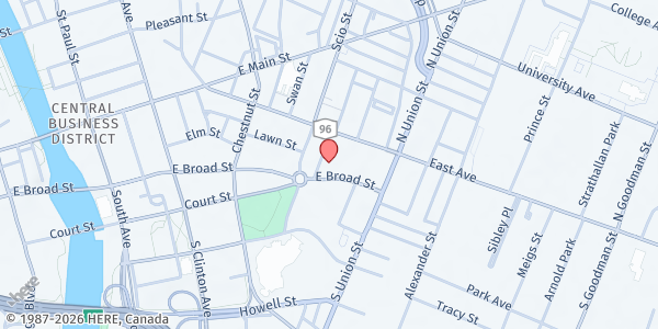 Map showing Manhattan Square Family Medicine at 454 E Broad St., Rochester, NY