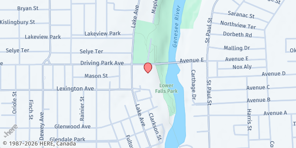 Map showing Maplewood YMCA at 25 Driving Park Blvd, Rochester, NY