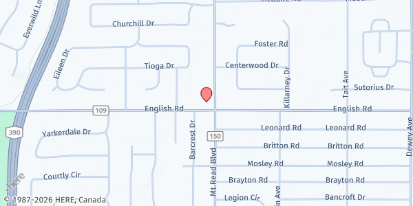 Map showing Messiah Lutheran Choice Food Pantry at 4301 Mt. Read Blvd., Rochester, NY