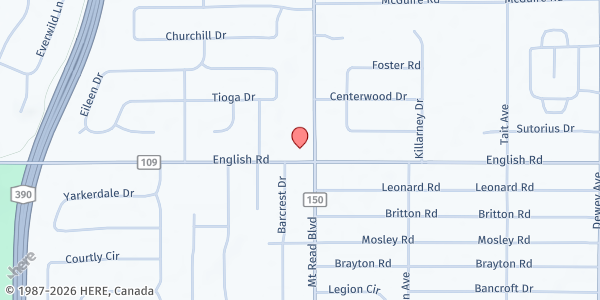 Map showing Messiah Lutheran Choice Food Pantry at 4301 Mt. Read Blvd., Rochester, NY
