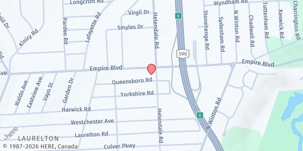 Map showing Mission Share Outreach East at 335 Helendale Rd, Rochester, NY