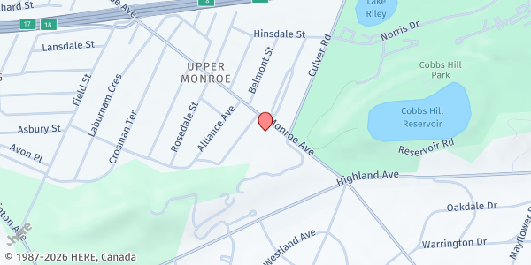 Map showing New Life Emergency Food Cupboard at 1161 Monroe Avenue, Rochester, NY