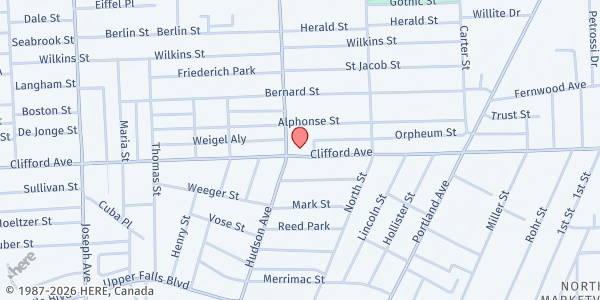 Map showing Northside Church of Christ at 634 Hudson Ave, Rochester, NY