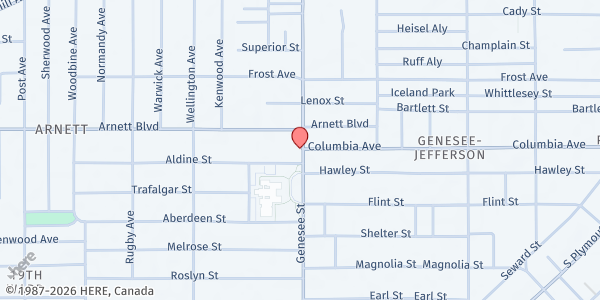 Map showing Outreach Community Center at 447 Genesee St., Rochester, NY
