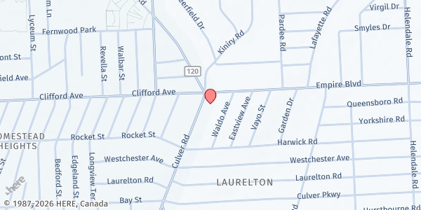 Map showing Peace of Christ, St. Ambrose Church at 25 Empire Blvd., Rochester, NY