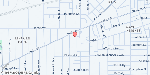 Map showing Persimmon Place Meal Program at 33 Ardmore Street, Rochester, NY
