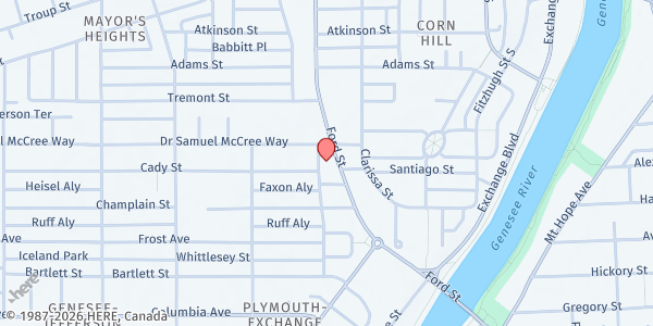 Map showing Phillis Wheatley Library at 33 Dr. Samuel McCree Way, Rochester, NY