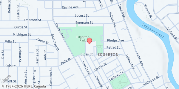 Map showing RCSD Edgerton Park at 1 Edgerton Park, Rochester, NY