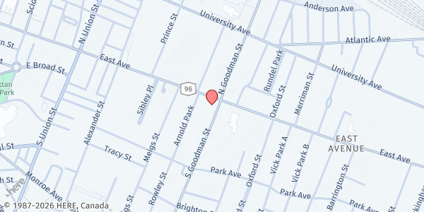 Map showing Reformation Lutheran Church/Loop Ministries at 597 East Avenue, Rochester, NY