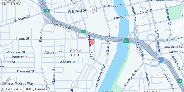 Map showing Refugees Helping Refugees at 228 S Plymouth Ave, Rochester, NY