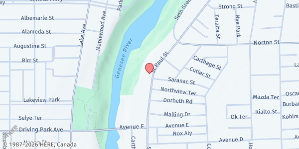 Map showing Rochester Deaf Kitchen, Inc. at 1545 St. Paul St., Rochester, NY