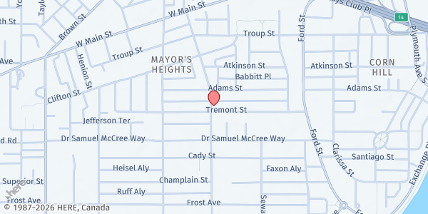 Map showing Rochester Family Mission at 388 Tremont Street, Rochester, NY