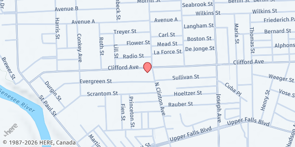 Map showing Rochester Hope North Clinton Food Pantry at 869 N. Clinton Ave, Rochester, NY