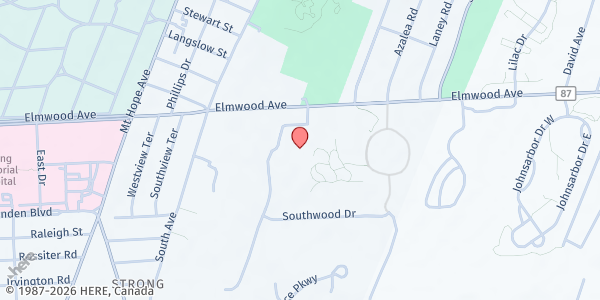 Map showing Rochester Psychiatric Center at 1111 Elmwood Avenue, Rochester, NY
