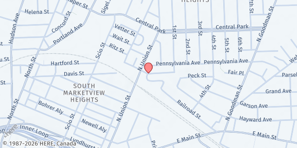 Map showing Rochester Public Market at 280 North Union St., Rochester, NY