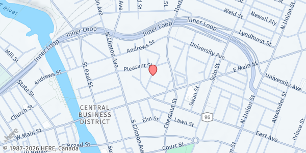 Map showing Salvation Army Emergency Food Assistance at 70 Liberty Pole Way, Rochester, NY